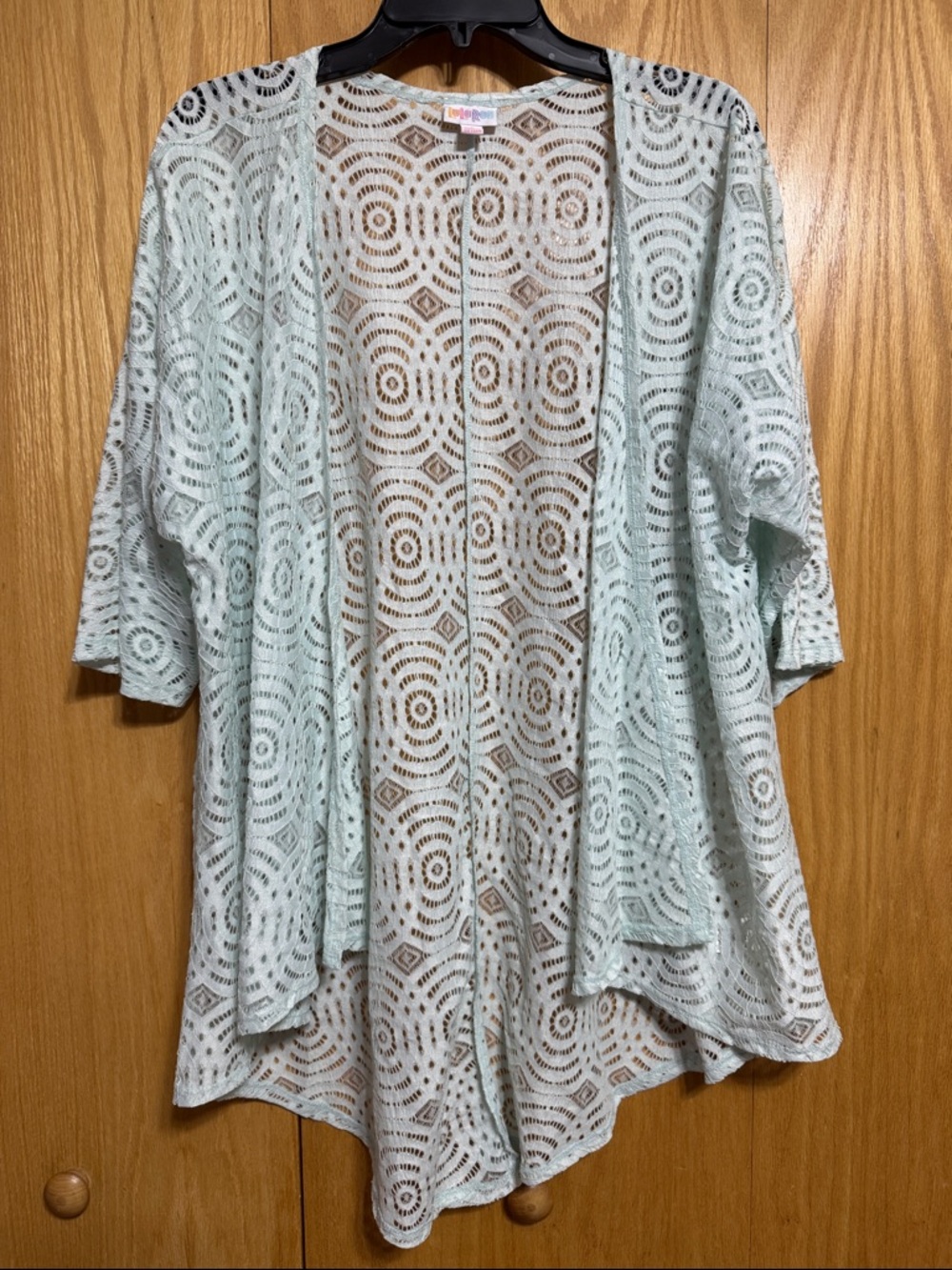 LuLaRoe Mint Lindsay Lace Open-Front Crochet Kimono